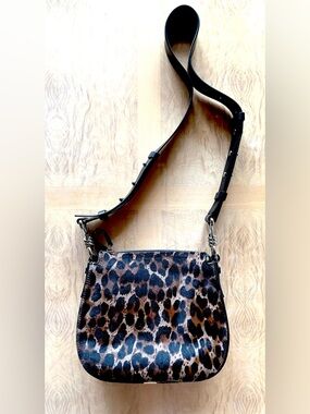 All Saints Leopard Print Crossbody Leather Bag - Brown and Black